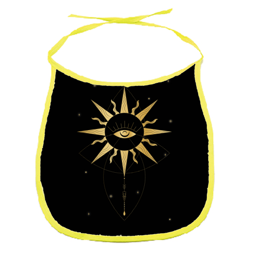 evil eye golden sun - funny baby bib by Anastasios Konstantinidis