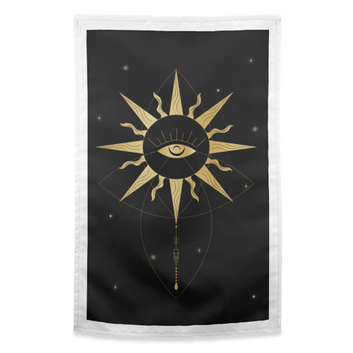evil eye golden sun - funny tea towel by Anastasios Konstantinidis