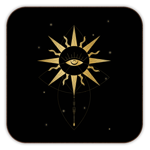 evil eye golden sun - personalised beer coaster by Anastasios Konstantinidis
