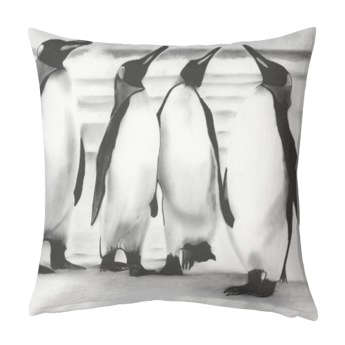 Planespotting Penguins - designed cushion by LIBRA FINE ARTS