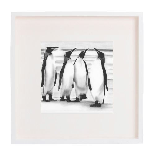 Planespotting Penguins - framed poster print by LIBRA FINE ARTS