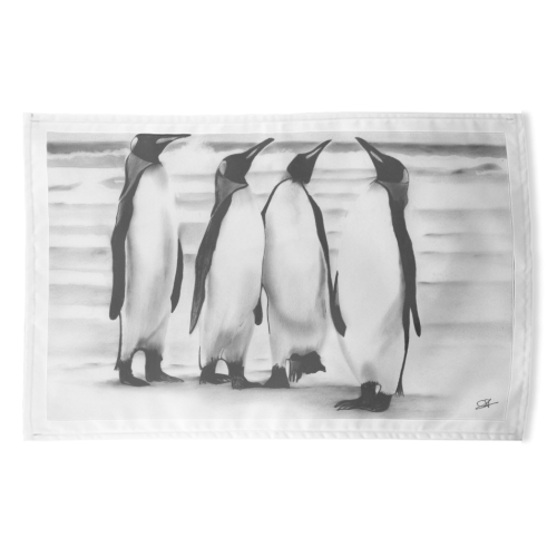 Planespotting Penguins - funny tea towel by LIBRA FINE ARTS