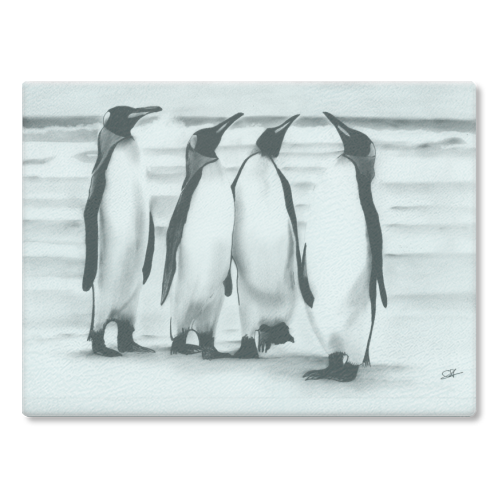 Planespotting Penguins - glass chopping board by LIBRA FINE ARTS