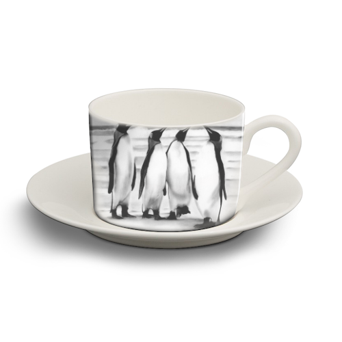Planespotting Penguins - personalised cup and saucer by LIBRA FINE ARTS