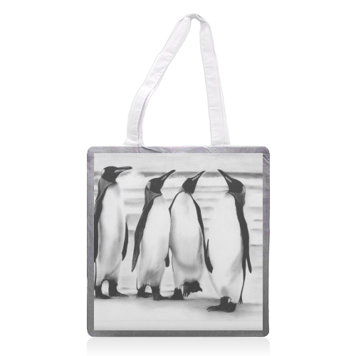 Planespotting Penguins - printed tote bag by LIBRA FINE ARTS