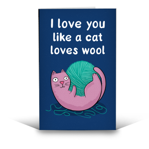 Cat Loves Wool - funny greeting card by Drawn to Cats