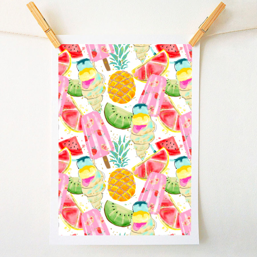 icecram and fruits pattern - A1 - A4 art print by Anastasios Konstantinidis
