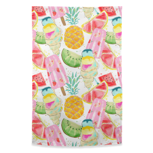 icecram and fruits pattern - funny tea towel by Anastasios Konstantinidis