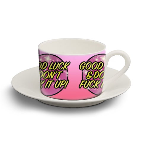 Good Luck - personalised cup and saucer by Bite Your Granny