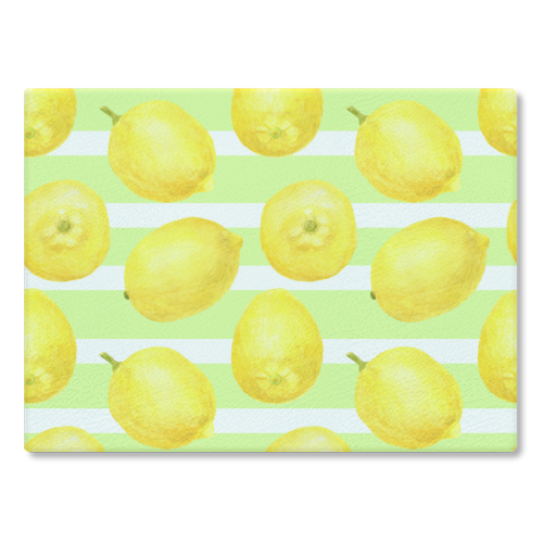 yellow lemons watercolor pattern - glass chopping board by haris kavalla