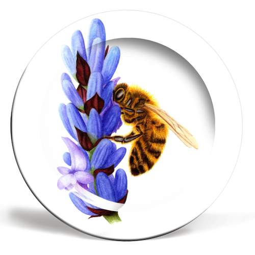 Worker Bee & Lavender - ceramic dinner plate by Sarah Percy