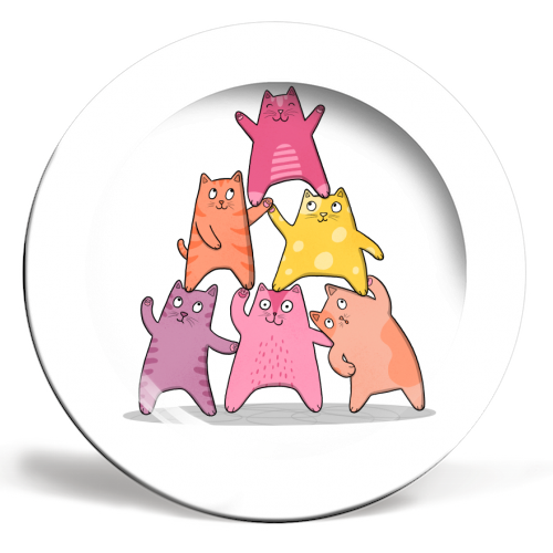 Cat Pyramid - ceramic dinner plate by Drawn to Cats