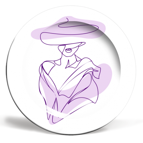 line art woman in lilac - ceramic dinner plate by Anastasios Konstantinidis