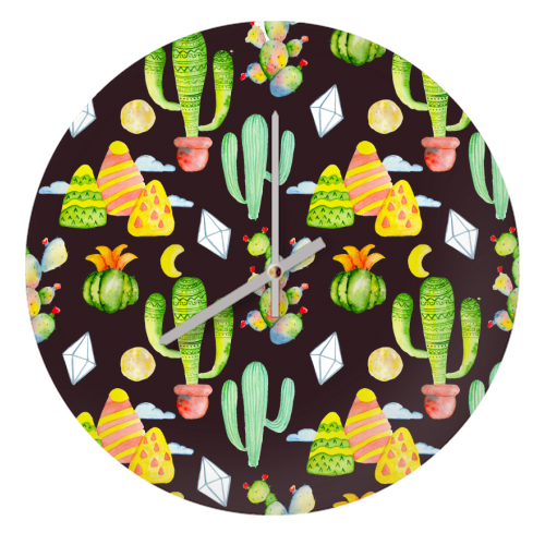 cactus pattern - quirky wall clock by Anastasios Konstantinidis