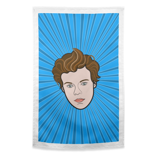 Harry Styles Portrait (blue burst) - funny tea towel by Adam Regester