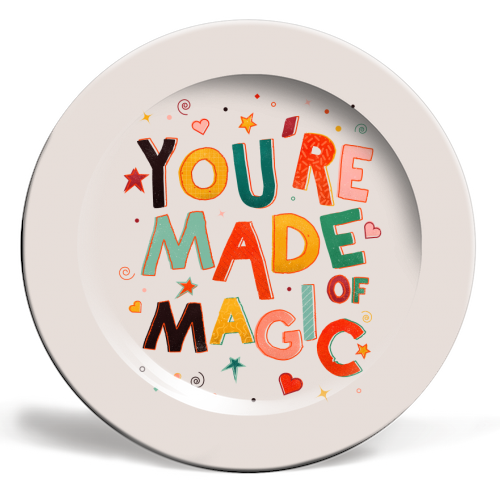 You Are Made Of Magic - colorful letters - ceramic dinner plate by Ania Wieclaw