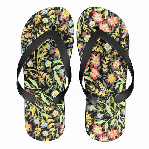 Midnight Meadows - funny flip flops by Patricia Shea
