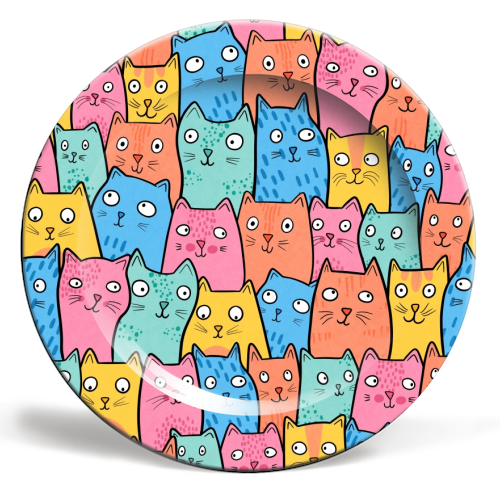 Cat Crowd - ceramic dinner plate by Drawn to Cats