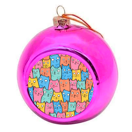 Cat Crowd - colourful christmas bauble by Drawn to Cats