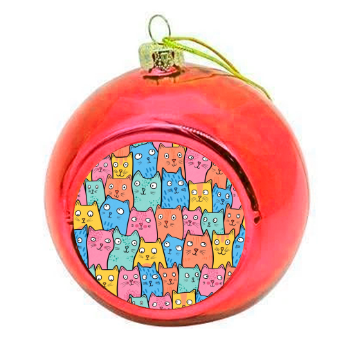 Cat Crowd - colourful christmas bauble by Drawn to Cats