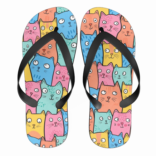 Cat Crowd - funny flip flops by Drawn to Cats