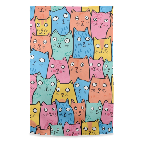 Cat Crowd - funny tea towel by Drawn to Cats