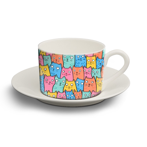 Cat Crowd - personalised cup and saucer by Drawn to Cats
