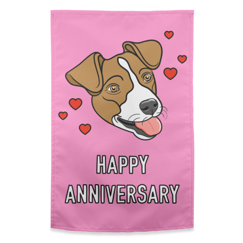 Cute Dog Anniversary Greeting - funny tea towel by Adam Regester