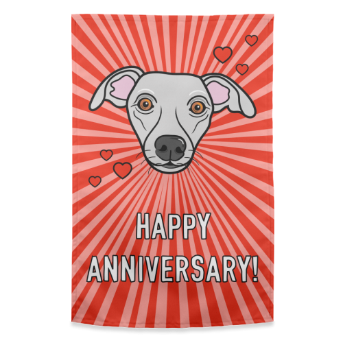 Whippet Dog Anniversary Greeting - funny tea towel by Adam Regester