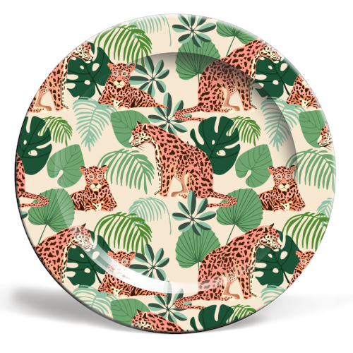 Blush Jaguars - ceramic dinner plate by Uma Prabhakar Gokhale
