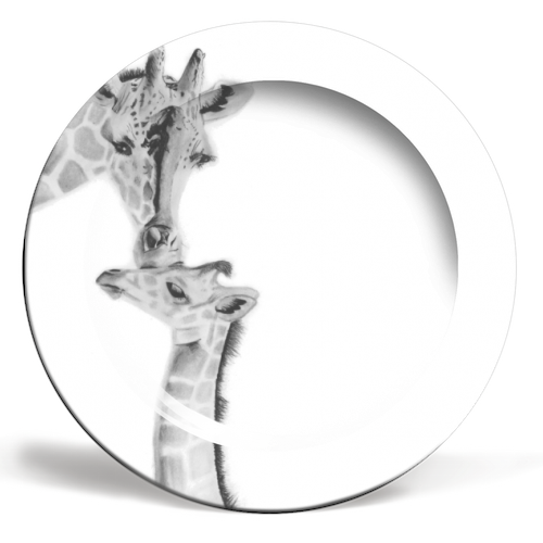 Mother and Baby Giraffe - ceramic dinner plate by LIBRA FINE ARTS