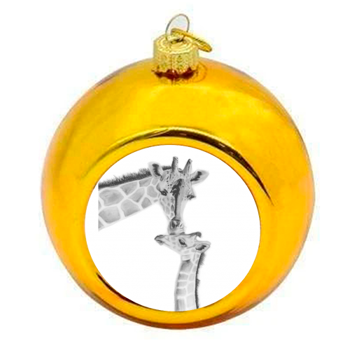 Mother and Baby Giraffe - colourful christmas bauble by LIBRA FINE ARTS