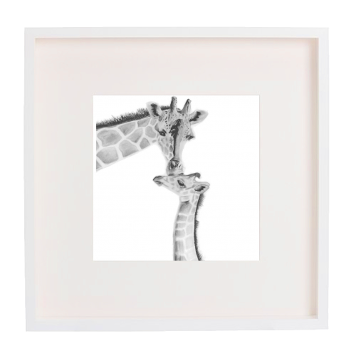 Mother and Baby Giraffe - framed poster print by LIBRA FINE ARTS