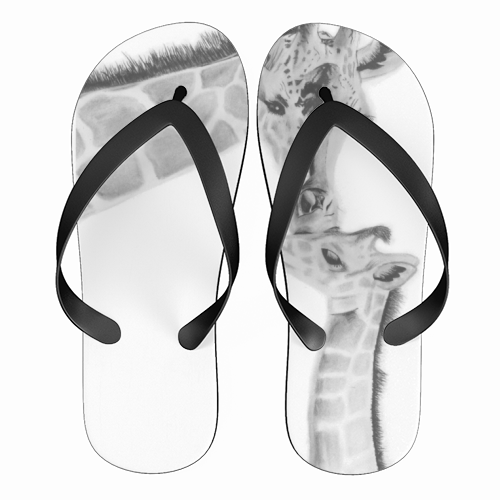 Mother and Baby Giraffe - funny flip flops by LIBRA FINE ARTS