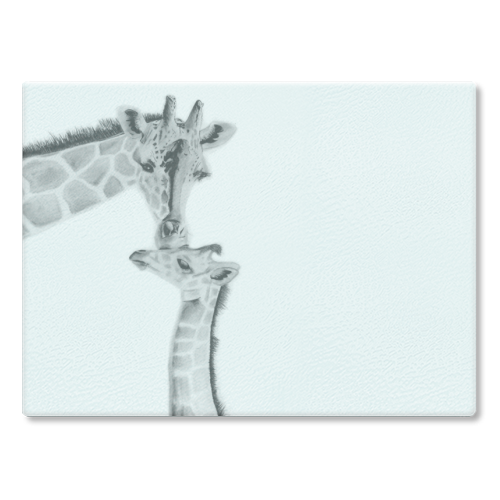 Mother and Baby Giraffe - glass chopping board by LIBRA FINE ARTS