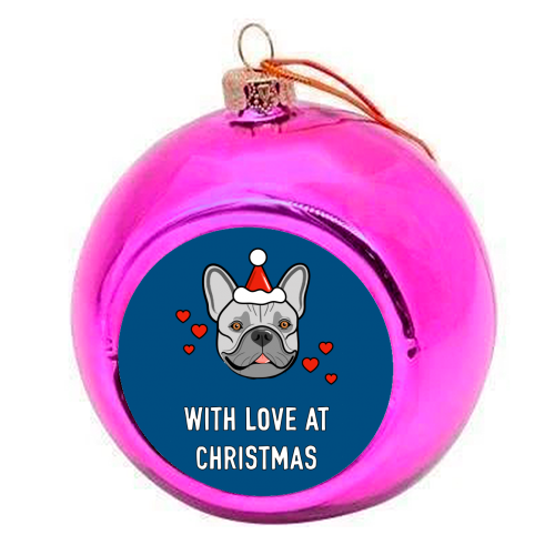 Frenchie Christmas Love - colourful christmas bauble by Adam Regester