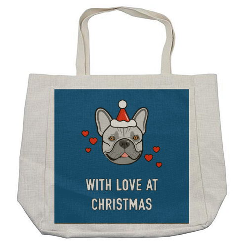 Frenchie Christmas Love - cool beach bag by Adam Regester