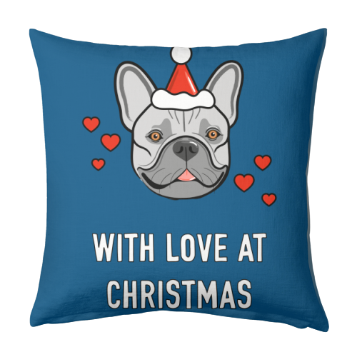 Frenchie Christmas Love - designed cushion by Adam Regester