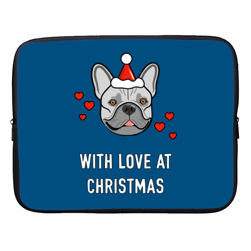 Frenchie Christmas Love - designer laptop sleeve by Adam Regester