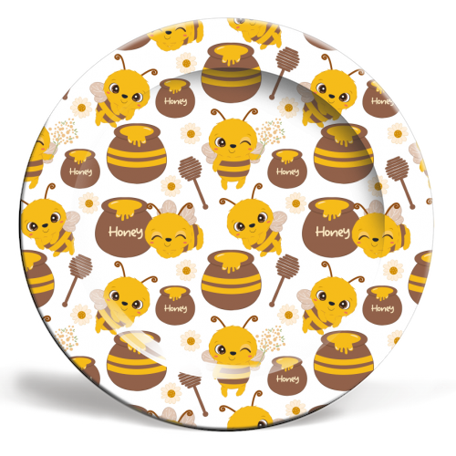 cute honey bees - ceramic dinner plate by haris kavalla
