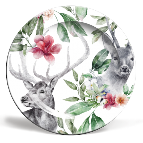watercolor deer - ceramic dinner plate by haris kavalla