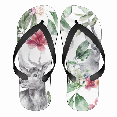 watercolor deer - funny flip flops by haris kavalla