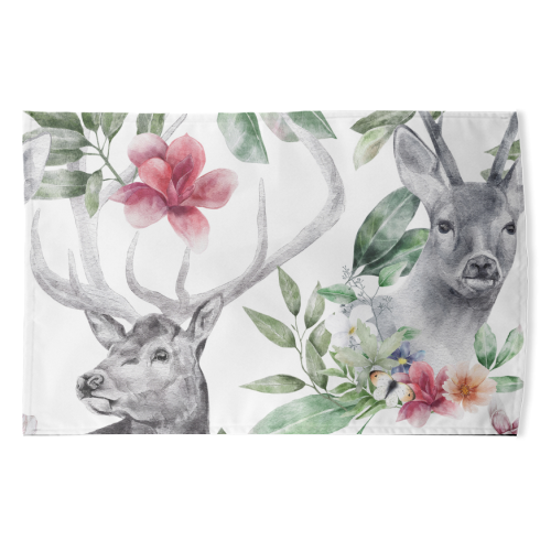 watercolor deer - funny tea towel by haris kavalla