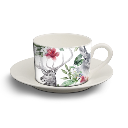 watercolor deer - personalised cup and saucer by haris kavalla