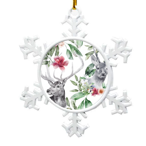 watercolor deer - snowflake decoration by haris kavalla
