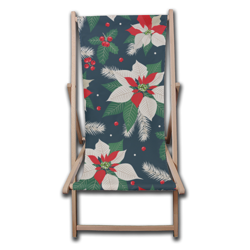 poinsettia flowers - canvas deck chair by haris kavalla