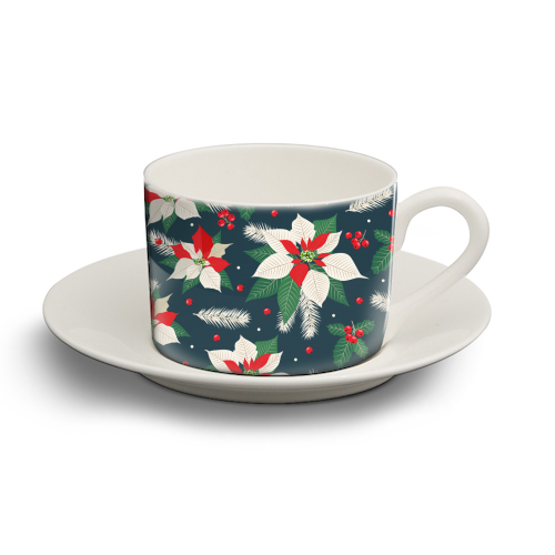 poinsettia flowers - personalised cup and saucer by haris kavalla