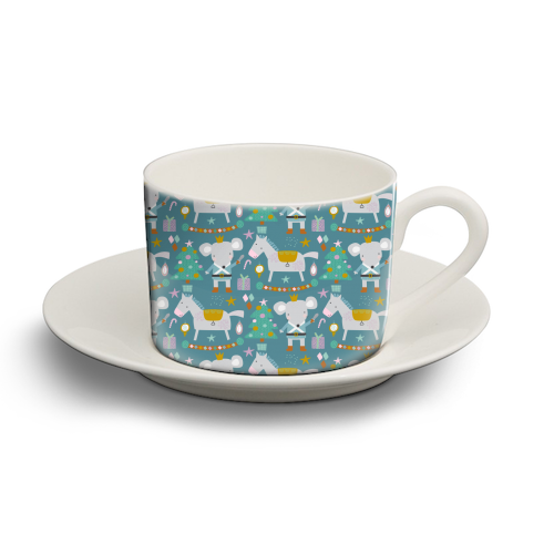 adorable christmas pattern for kids - personalised cup and saucer by haris kavalla