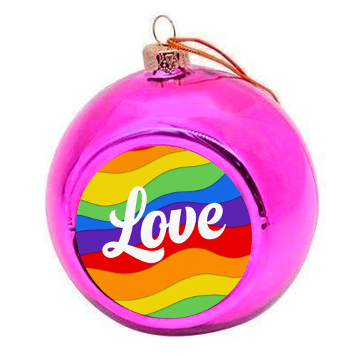 Pride rainbow love print - colourful christmas bauble by The Girl Next Draw