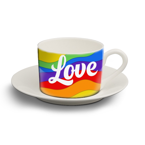 Pride rainbow love print - personalised cup and saucer by The Girl Next Draw